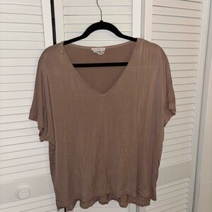 For The Republic Taupe V-Neck Short Sleeve Top